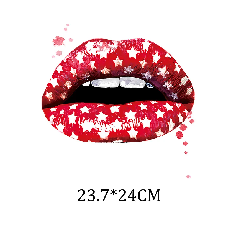 Colourful Lips Iron-On Heat Transfer Print-On T-Shirt Hoodies Patches For Clothing DIY Ladies Thermal Sticker Applique