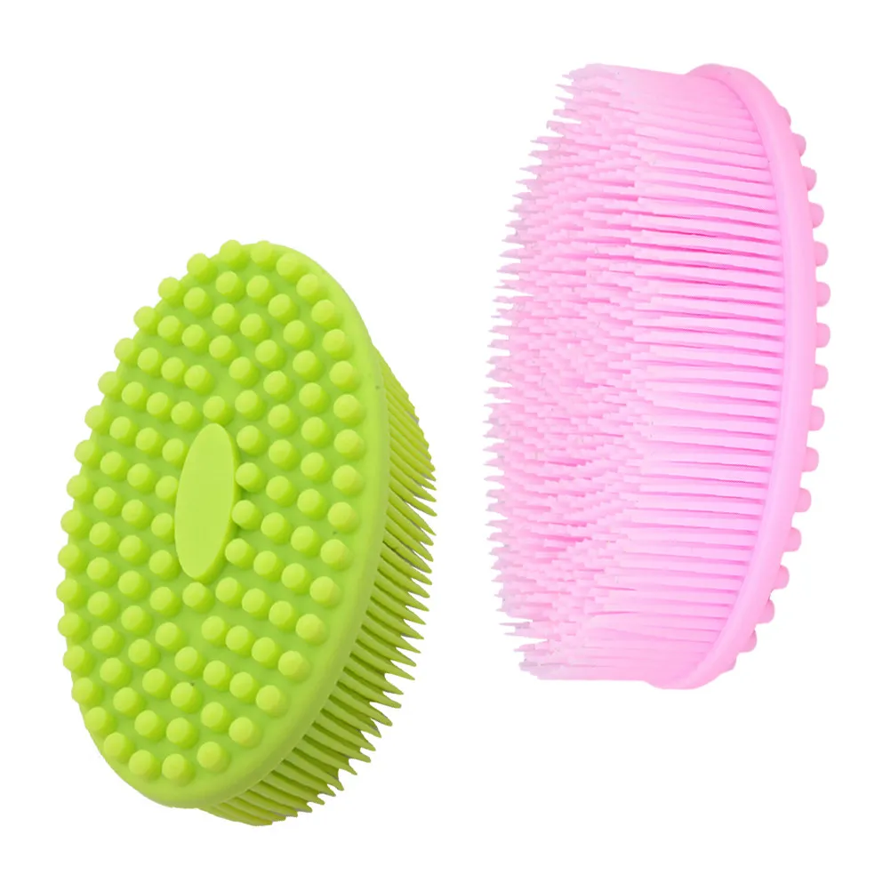2pcs Silicone Bath Massage Brush Set – Soft Food-Grade Bristles, Flexible Shower Accessories in Green & Pink