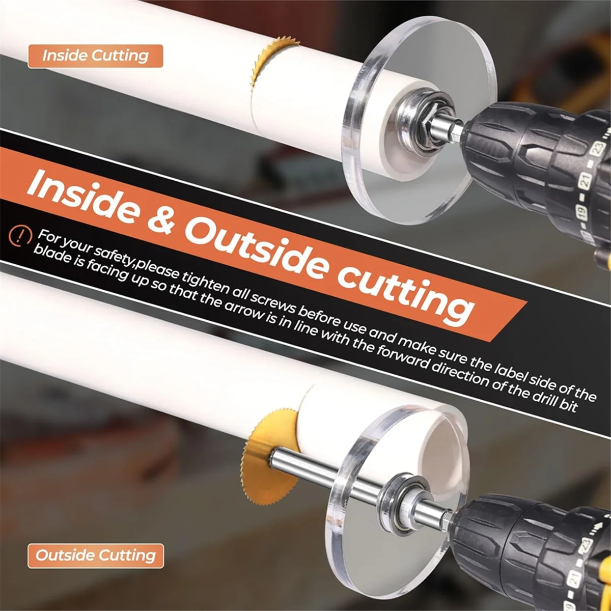 AT14A 1/4In Hex Shank PVC Pipe Inside Cutter, PVC Cutting Tool with Scaled Adjustable Depth Gauge for Cutting PVC Pipes,Pipes
