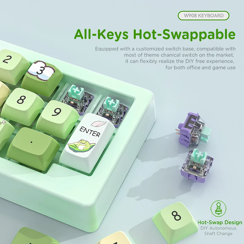 Teclado mecánico retroiluminado para juegos, teclas intercambiables en caliente, trimodo BT, inalámbrico, RGB, teclado de programación para escritorio/portátil