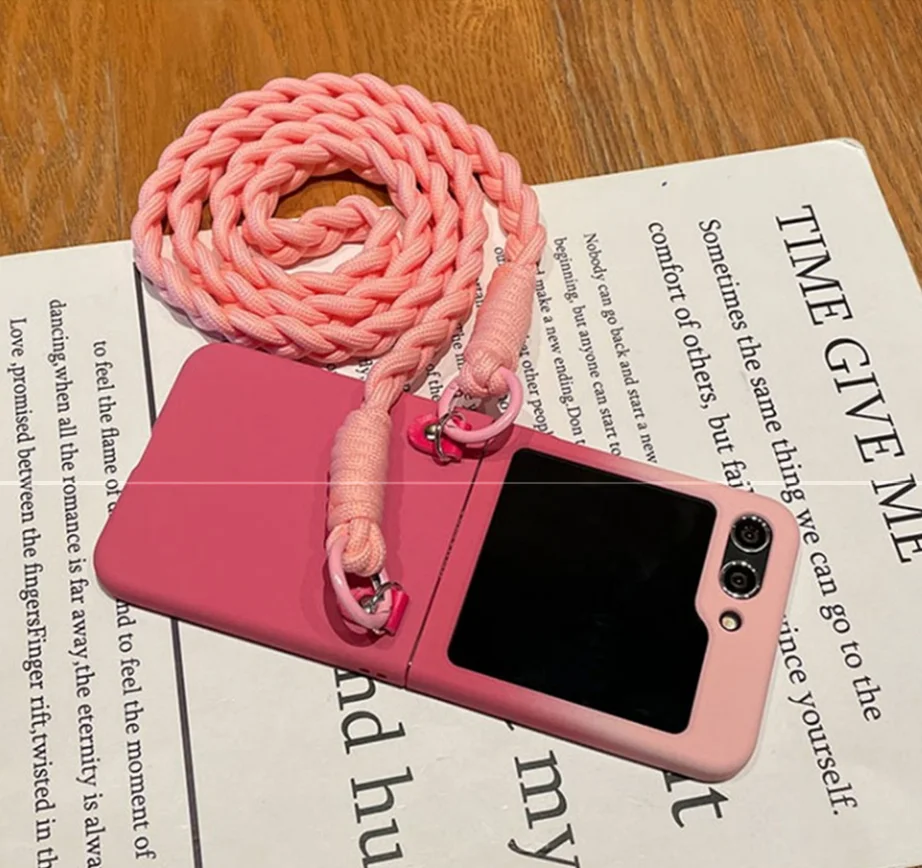 Korean Crossbody Lanyard Dough Twist Necklace Gradual Change Case  For Samsung Galaxy Z Flip5 4 3 5G   Shockproof Hard Cover