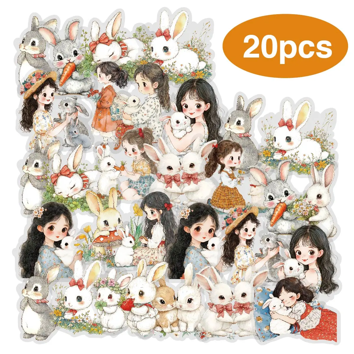 

Набор наклеек с милым кроликом и девочкой, 20 шт. для багажа, чехлов для телефонов, тетрадей, украшений своими руками, фотоальбомов, наклеек на гитару