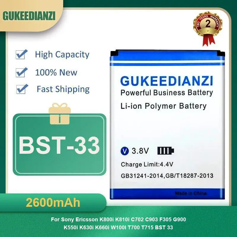 

Аккумулятор для мобильного телефона BST-33 2600 мАч для Sony Ericsson K800i K810i C702 C903 F305 G900 K550i K630i K660i W100I T700 T715 BST 33