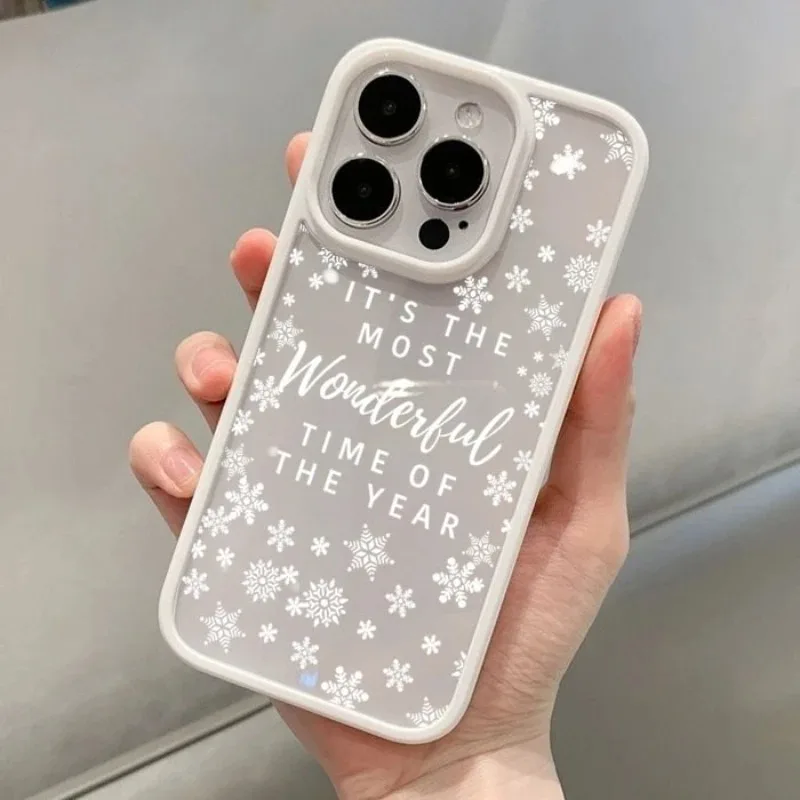 Snowflake English Pattern Clear Phone Case For iPhone 13 12 11 12 14 15 16 Pro Max X XS XR 7 8 Plus SE 2020 Anti-Fall Cover