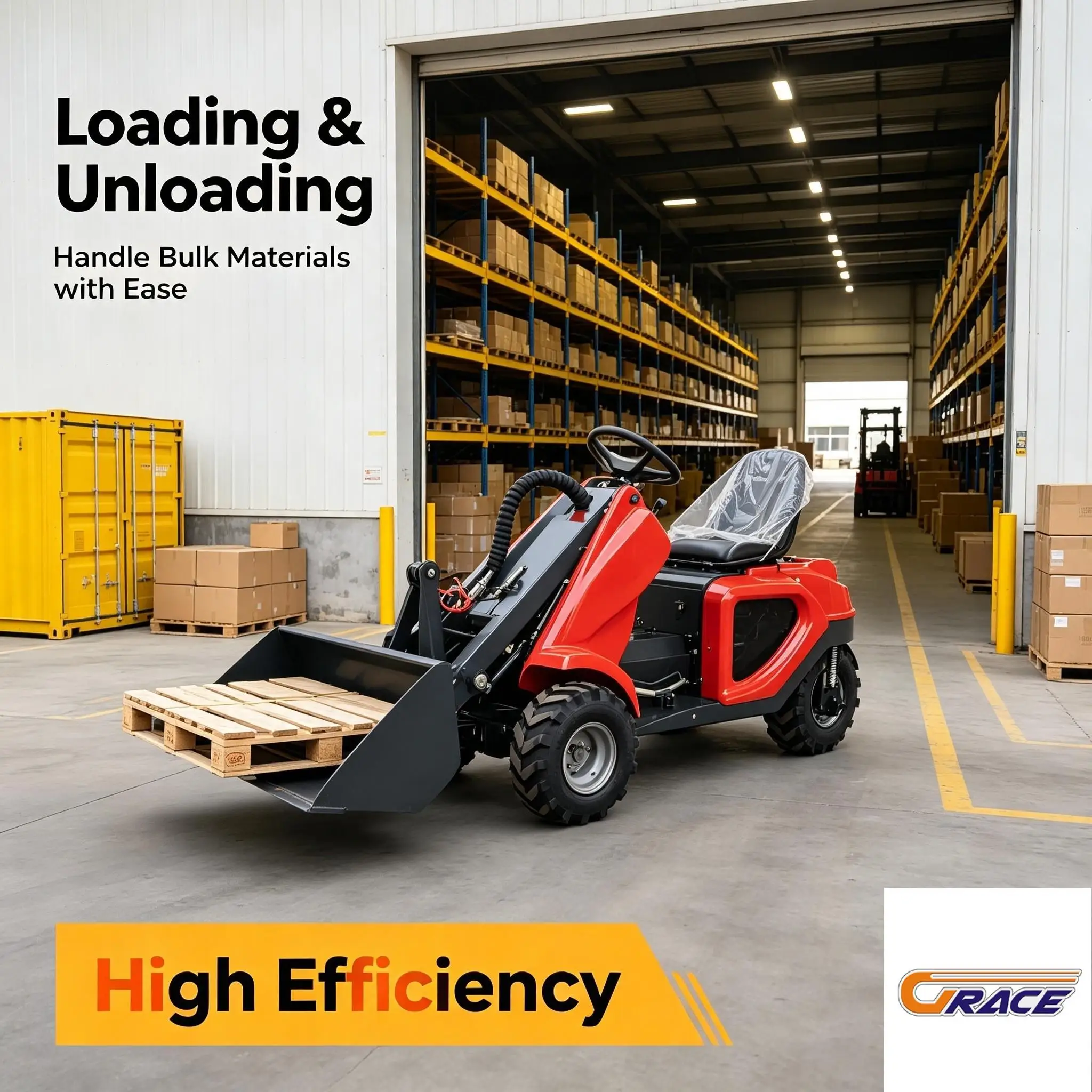 Chargeuse compacte à trois roues 0,8T EPA Euro5 Diesel pour travaux agricoles, de construction et de serres