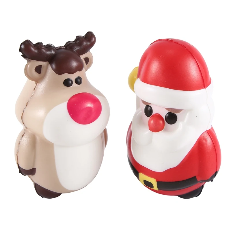 4 PCS Squishy Anti Stress Reliever Toy Doll Santa Claus Reindeer PU Christmas Gift Slow Rebound Antistress Squeeze Toy