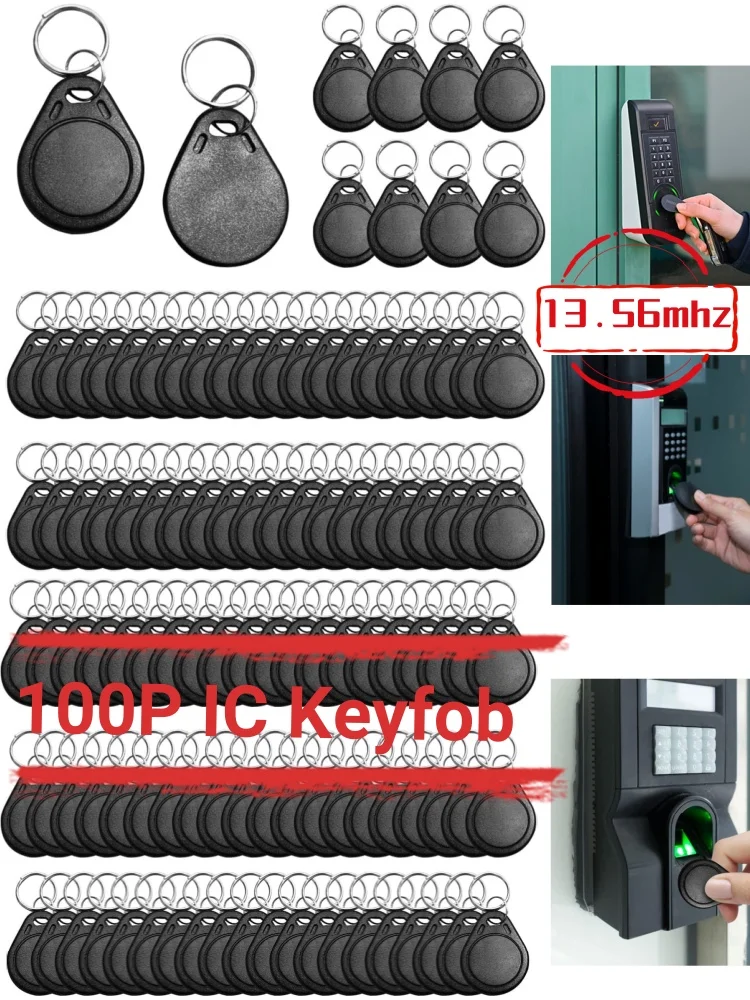 100pcs 13.56MHz RFID Key Fobs MF 1K IC Card Smart Token ABS Waterproof Keyfob Hotel Door Access Control System