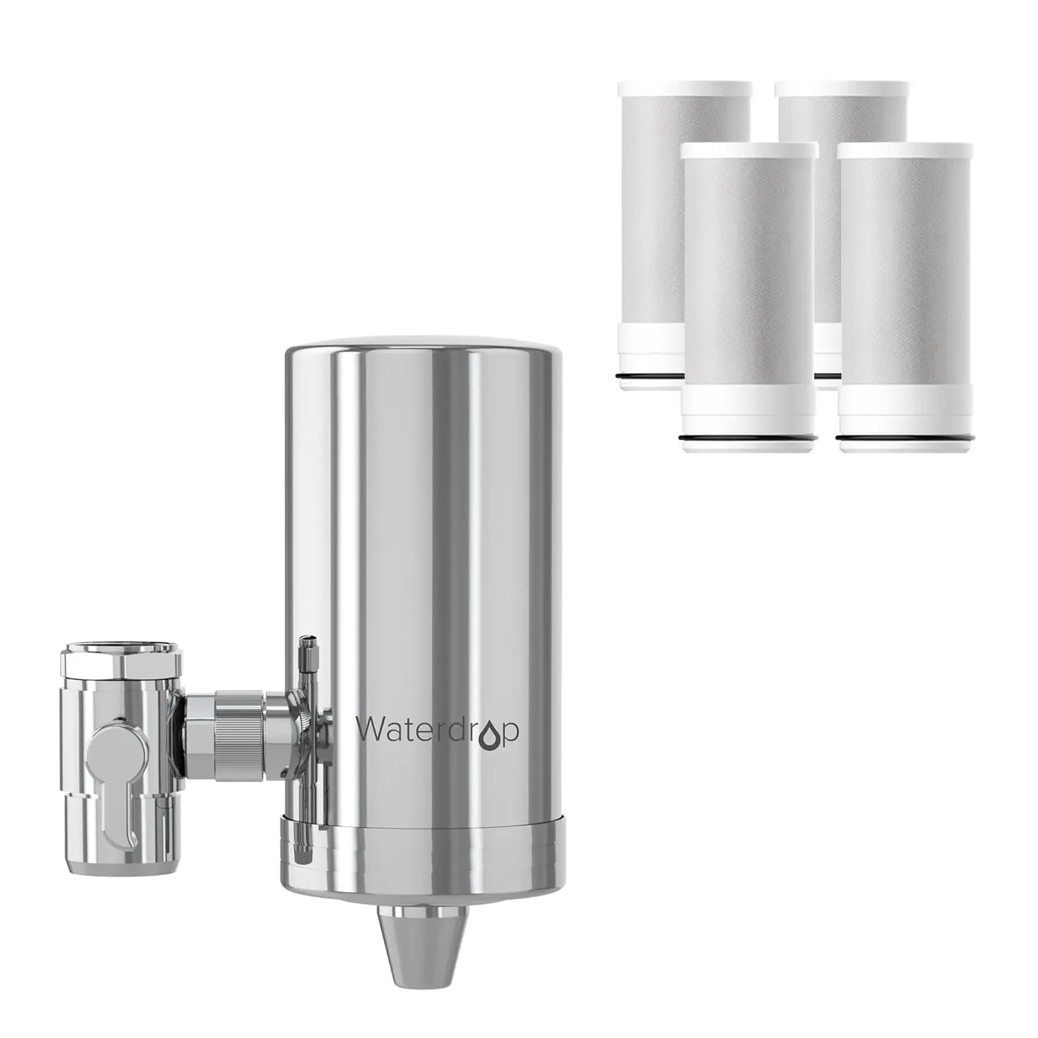

360° Rotating Stainless Steel Faucet Water Filter, NSF Certified, Reduces Chlorine & Impurities, 12-Month Lifespan