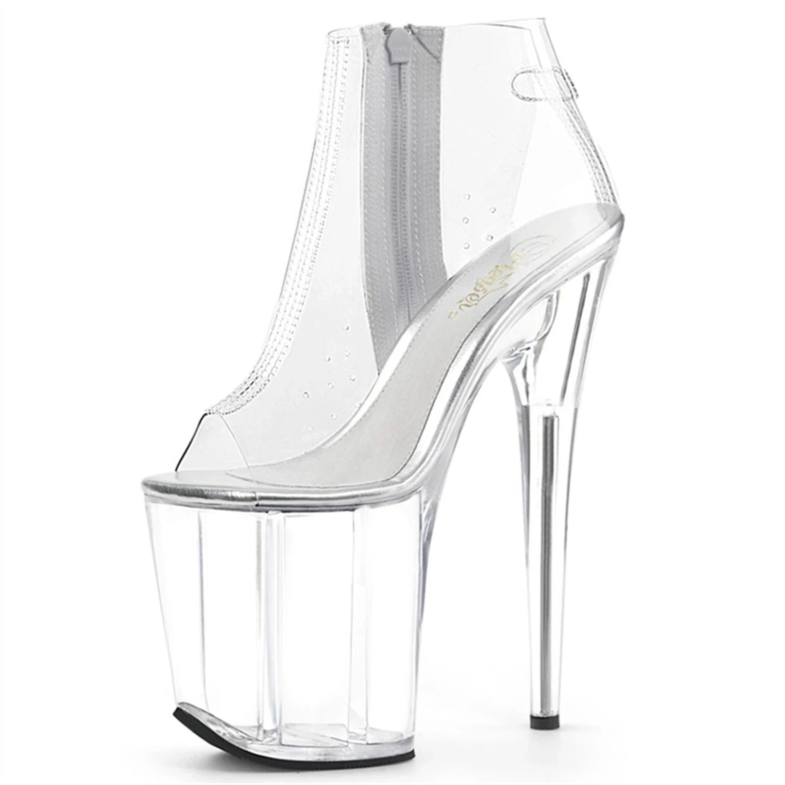 

​15CM Clear PVC Peep Toe Ankle Boots, Transparent Platform Heels with Perforated Detail & Side Zipper, Futuristic Minimalist Sh