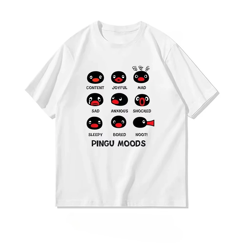 Pingu's Many Moods Relaxed Shirt Summer Woman Man Casual Breathable Printed T-shirt Fashion O-neck S-4XL Tops Breathable Cotton
