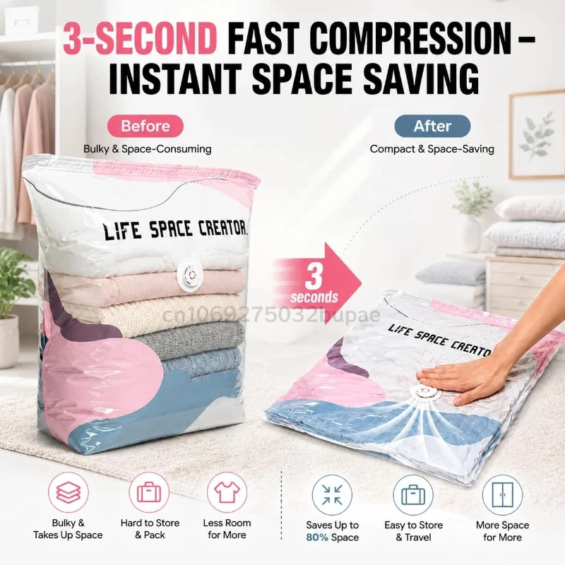 No Pump Needed Sealing Vacuum Compression Bags Clothing Portable Roll Squeeze Storage Bags Organizer for Duvet Garment Blankets gallery 4