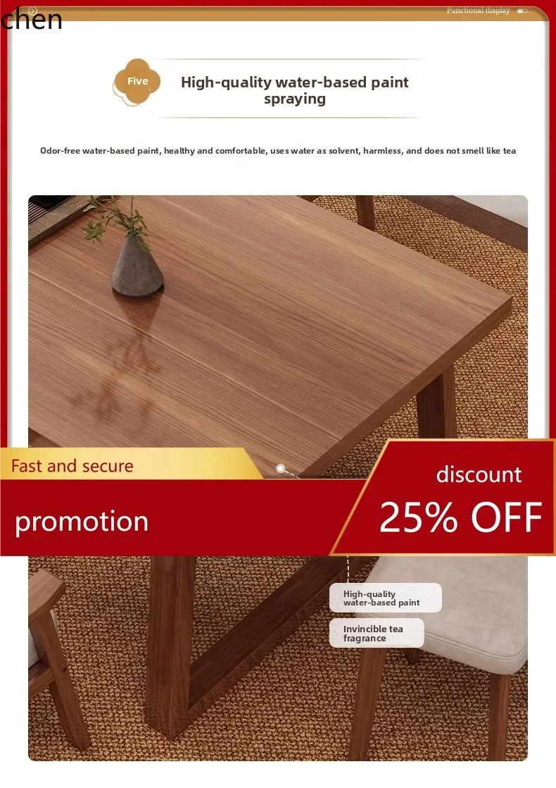 HTT New Chinese Style Tea Table Large Board  and Chair Set Home Tea Table Tea Brewing Office Solid Wood Legs