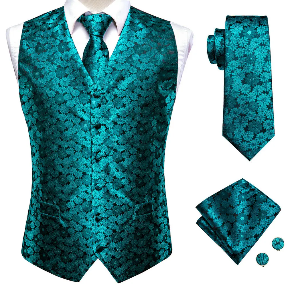 

Fashion Mens Vests Jacquard Champagne Waistcoat Tie Hanky Cufflinks Set for Men Suit Weddding Business