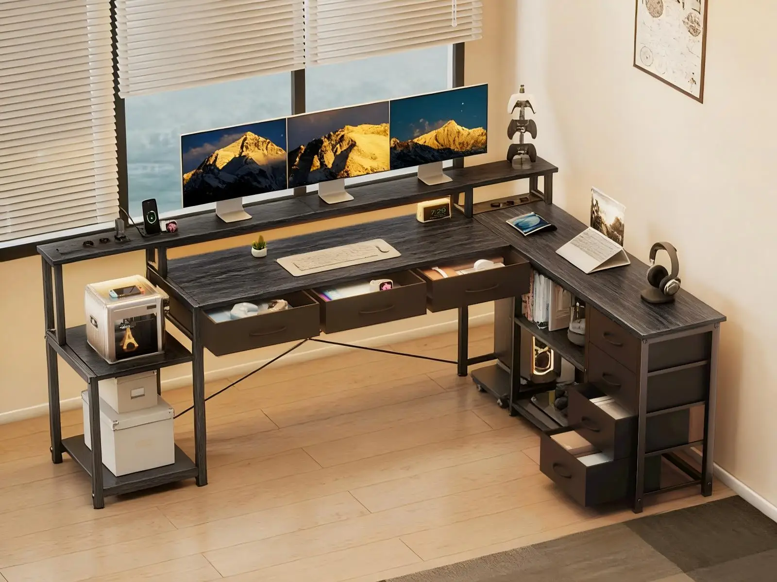 Eckschreibtisch L-Form Gaming Tisch mit Monitorständer und CPU-Halter Computertisch Bürotisch für Home Office Modern – Detail 1