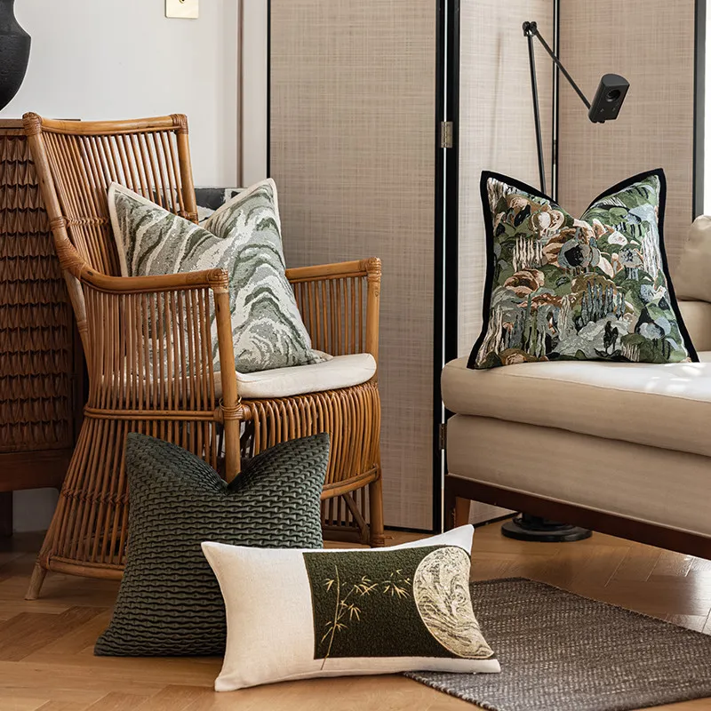Green Collection Pillows Abstract Geometric Cushion Case Modern Bamboo Square Decorative Pillow Cover For Sofa Chair Home Decor