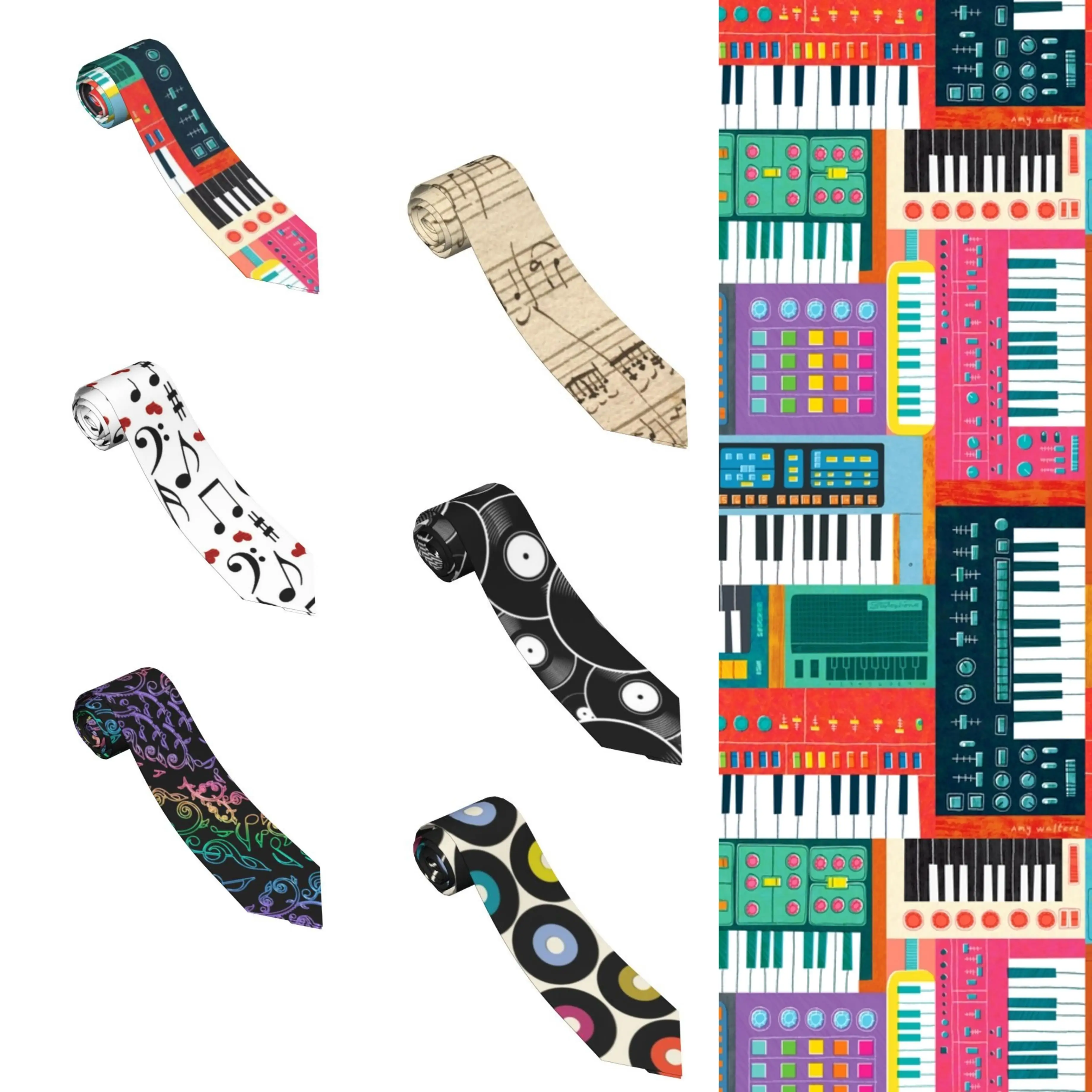 

Music Keyboards Tie Pop Art For Man Design Neck Ties Accessories Shirt Office 8CM Cravat