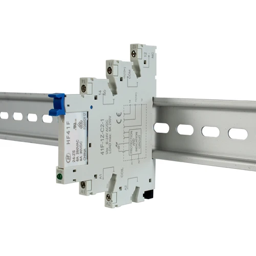 Imagen 2 del producto Módulo de relé delgado de carril Din, 5 uds., 10 Uds., 41F-1Z-C2-1, soporte de relé de potencia de montaje PCB integrado, 12V, 24V, toma de relé ACDC de 6,2mm