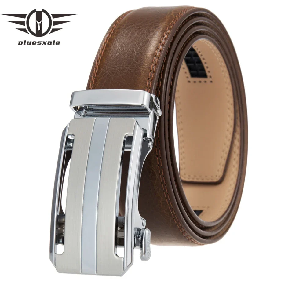 

Plyesxale, высокое качество, мужские ремни шириной 3,5 см, кожаный роскошный ремень с храповым механизмом и автоматической пряжкой, черный, белый цвет Cinto Masculino B1046