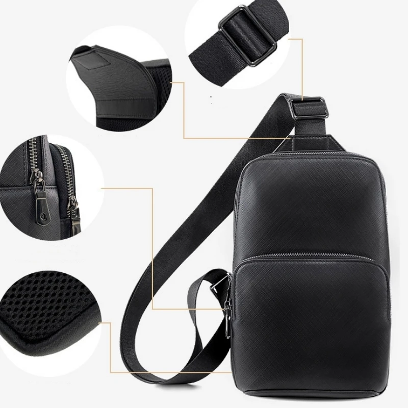 Fashion Design Black Men's Sling Chest Bag Real Leather Multifunction Outdoor Backpack Male Shoulder Cross Bag Fanny Waist Pack