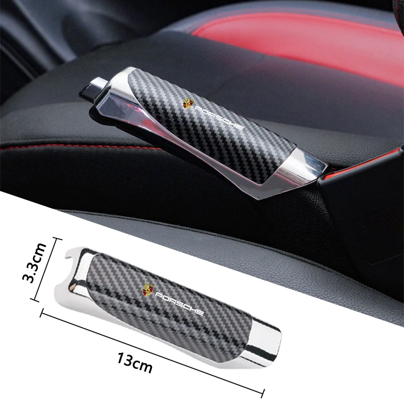 Leather Carbon Fiber Car Gear Handbrake Cover Car Interior Accessories For Porsche Panamera Macan Boxster Cayman Cayenne 911 718