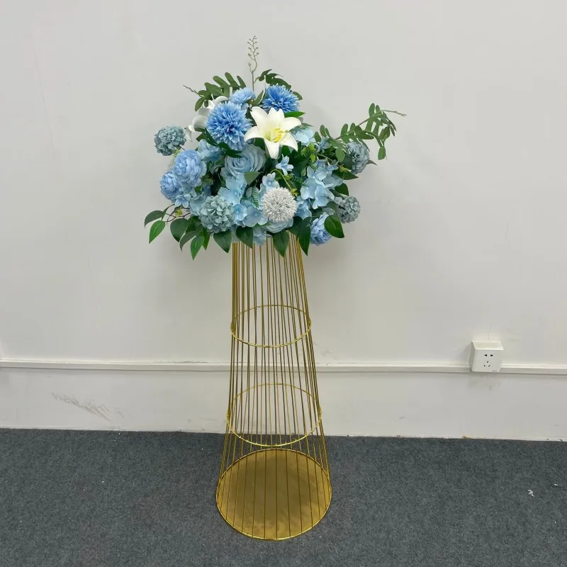 New electroplated gold shelf wedding table flower arrangement flower stand wedding hall site arrangement metal long flower