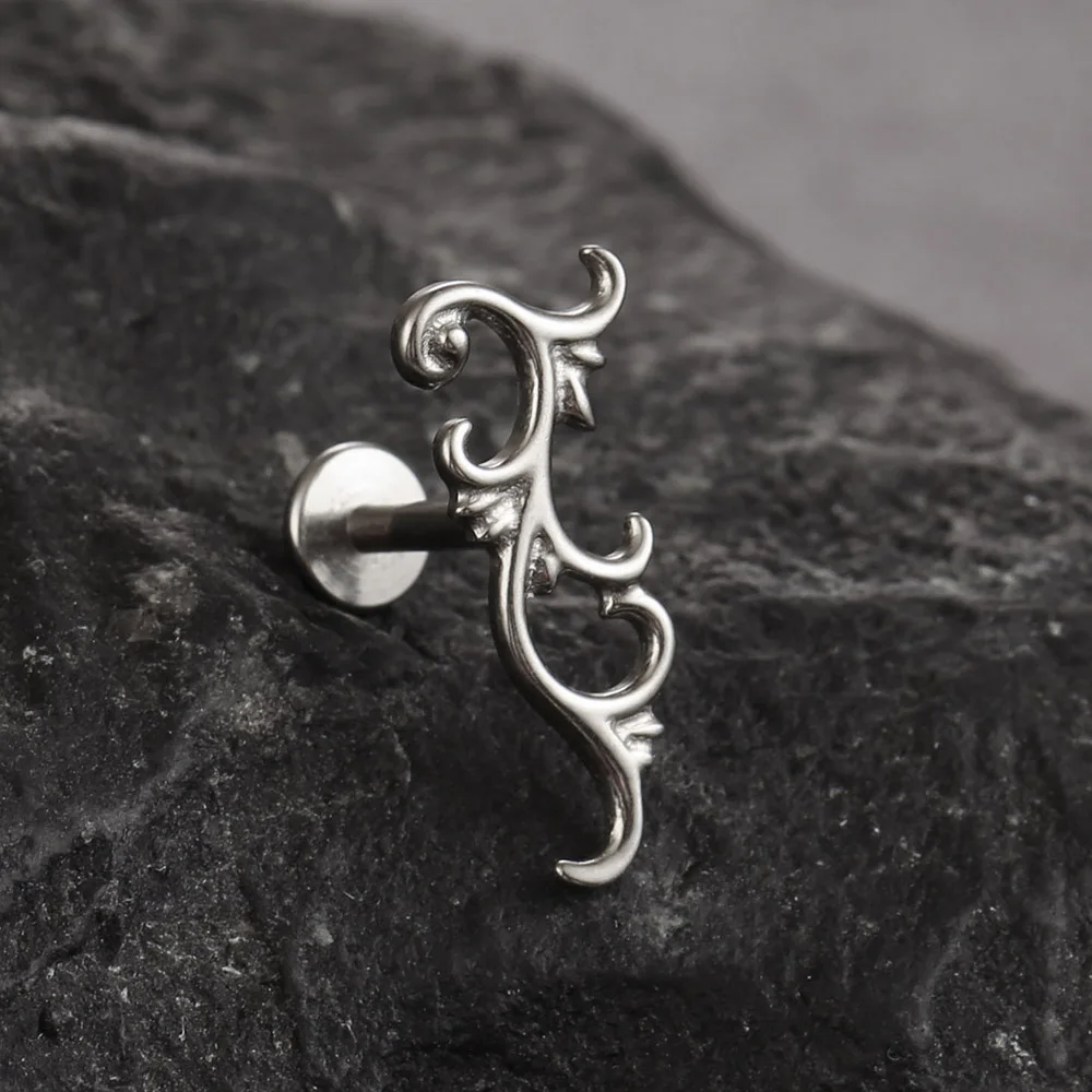 Giga Titanium Baroque Scroll Vine Labret Stud