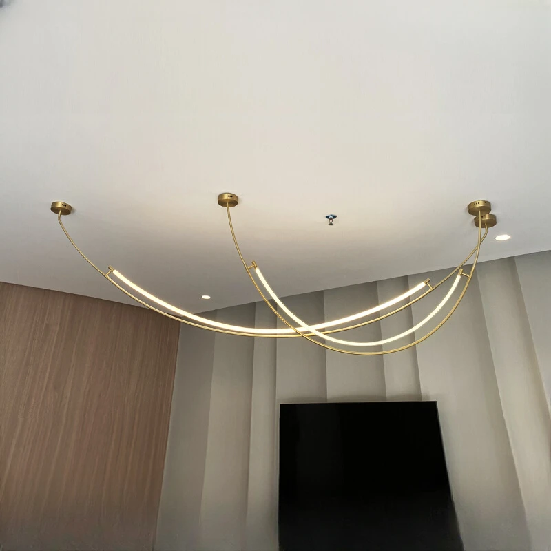 Modern and minimalist hanging lights for line restaurants, living room model rooms, exhibition halls, curved line lighting