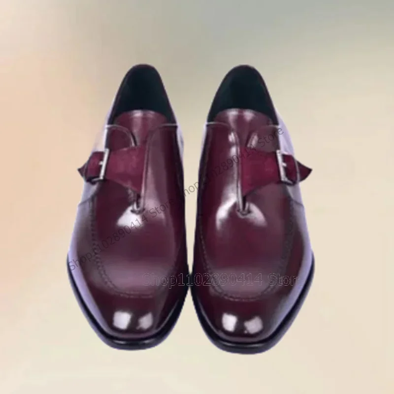 Paars naaien ontwerp gesp decor mannen schoenen mode slip op mannelijke schoenen luxe handgemaakte partij kantoor banket mannen kleding schoenen