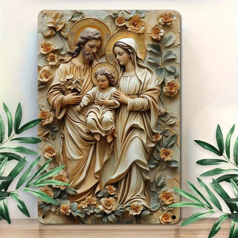 

Holy Family Retro Tin Signs - Funny Halloween & Christmas Wall Art, Easy Install Decor for Home, Bar, Cafe, Farmhouse Kitchen