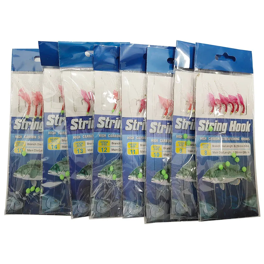 Sabiki Rigs 1Pack Fishing Bait Rigs Glow 8#-15# Assorted Rigged Hook Fishing Rig Lures Hooks with Ball Bearing Swivel Snap