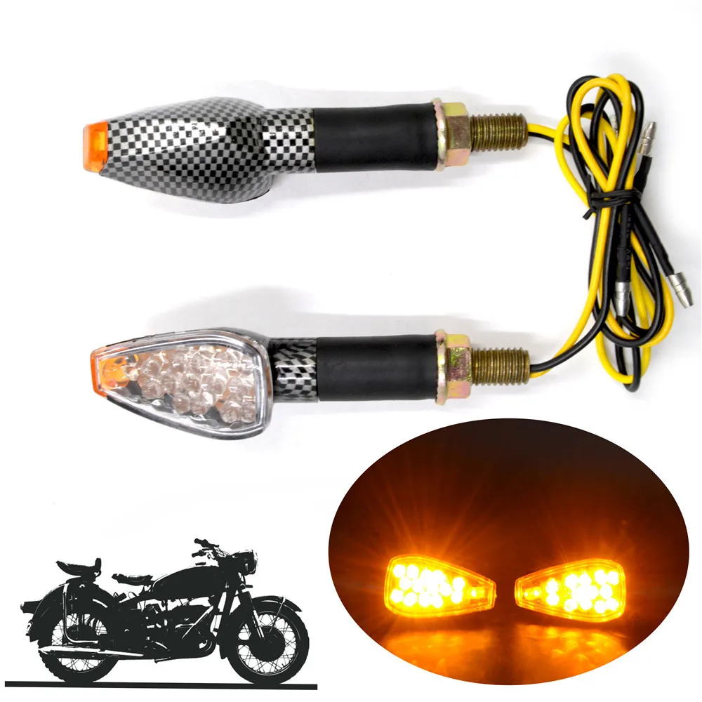 Bjmoto 2pcs 12V Universal Motorcycle LED Turn Signal  Lights Motorbike Indicator Amber Light  Lamps Carbon Fiber