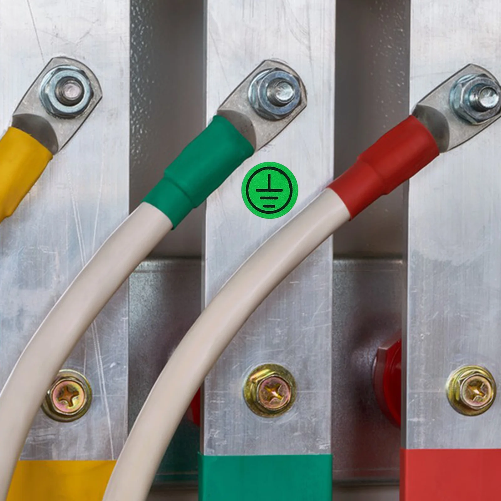 10 قطع من ملصقات تحديد الأسلاك الأرضية، علامات السلامة الكهربائية اللامعة للصناديق الكهربائية الصناعية، ملصقات تحذير التأريض #5