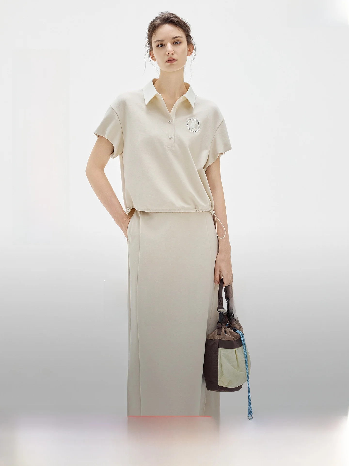 

Elle Commuter Color Block Short Sleeve Half Length Skirt Set Women's Summer New Linen Top Two Piece Set Fashionable Casual Wear