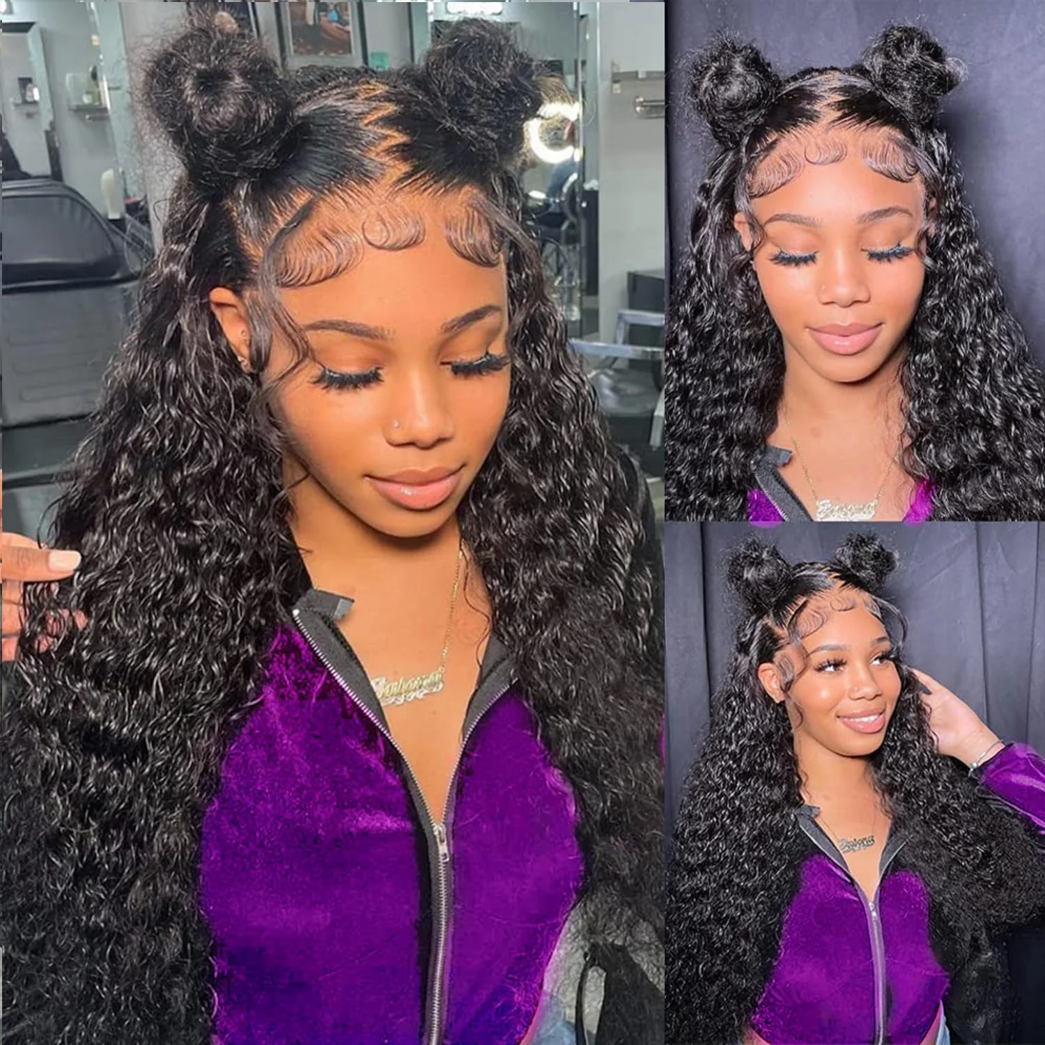 

360 Полный парик фронтальной части шнурка Глубокая волна Вьющиеся человеческие волосы Парики 220 Плотность Волнистый HD Кружевной фронтальный парик с волнистыми волнами Бразильский для женщин