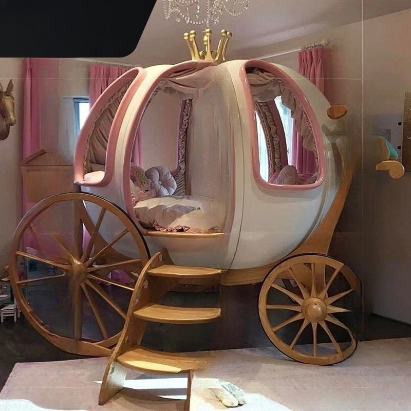 Luxury European Court Carriage Bed Solid Wood Princess Bed French Girls Bed