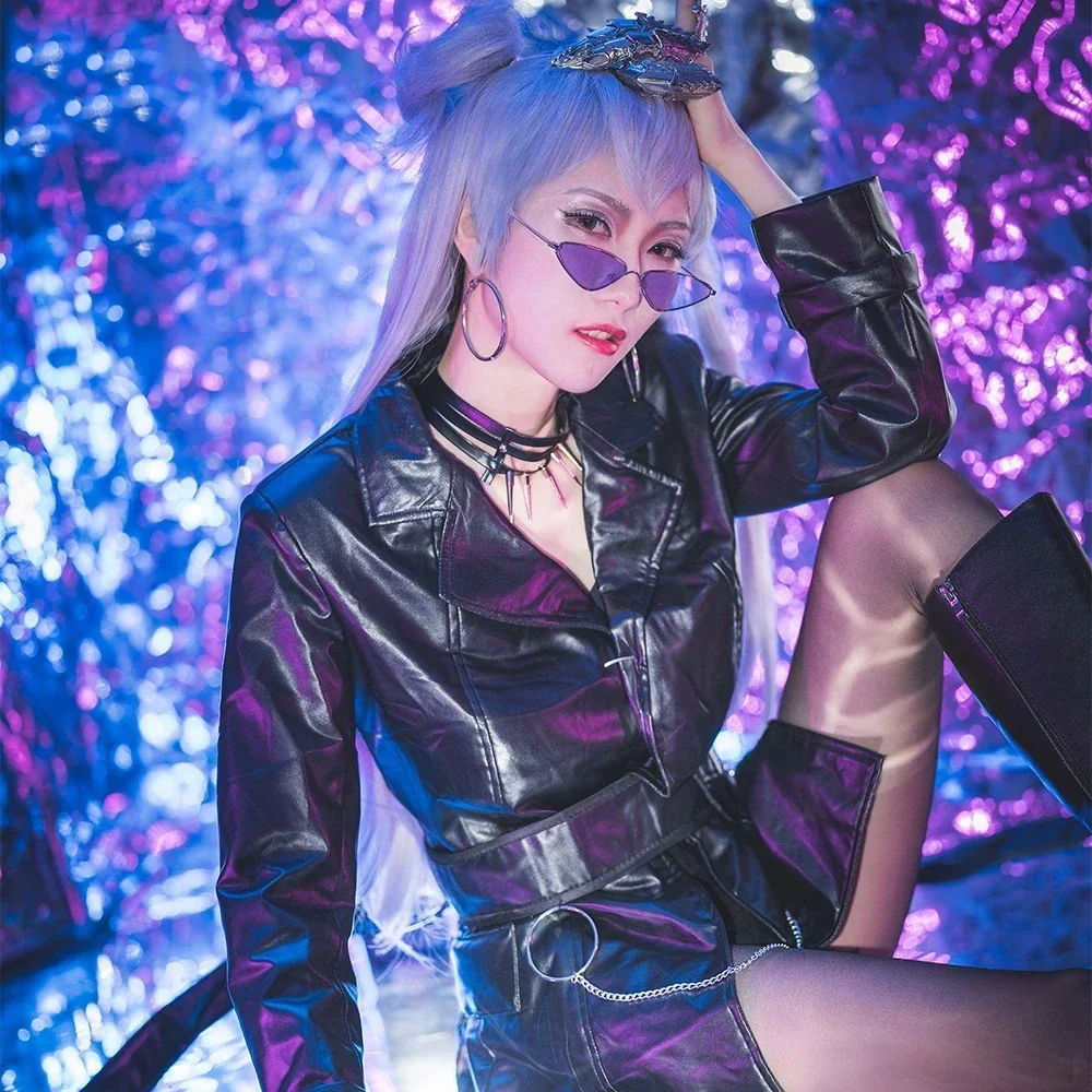 CosplayKDA Girl Group The Baddest Agony's Embrace Evelynn Leather Jacket Uniform Dress Outfit Games Cosplay Costumes Wigs and pa