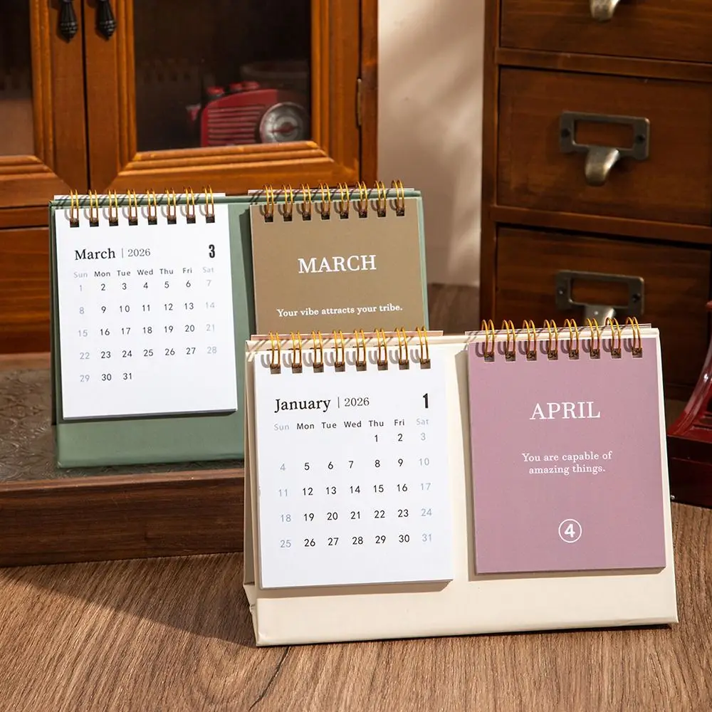 

Double Sides 2026 Desktop Calendar Minimalist Design Standing Format Planner Calendar Flip Style Spiral Binding Memo Calendar