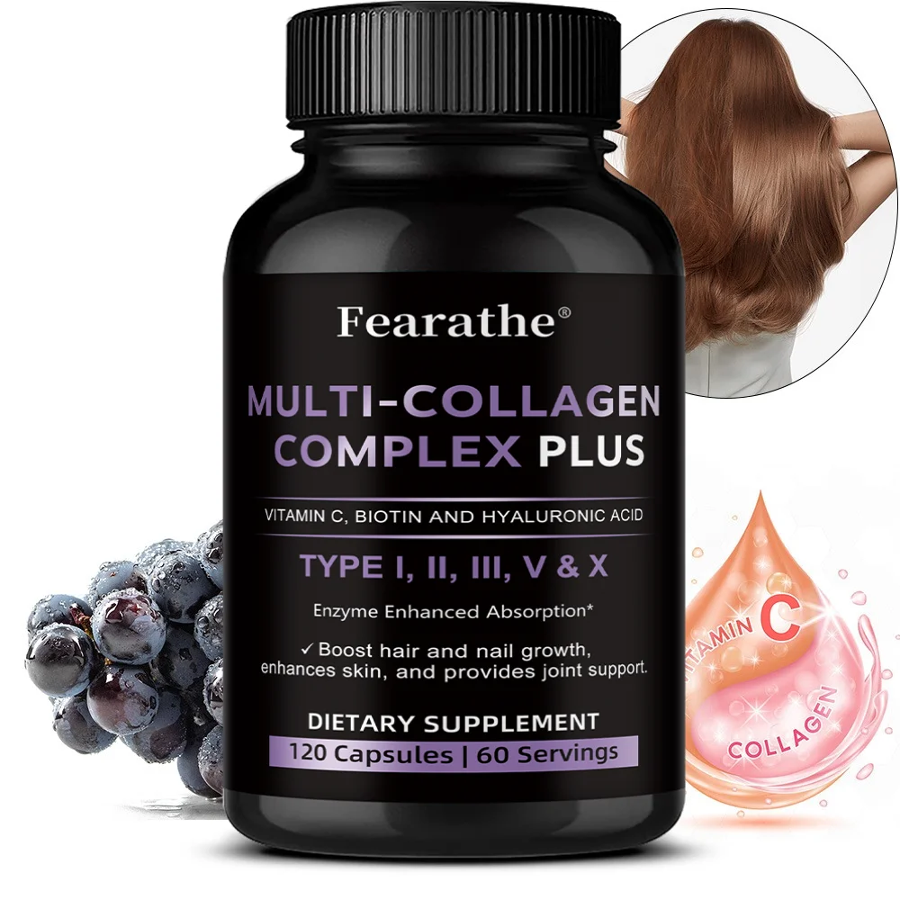 

Multi Collagen Capsules, Type I/II/III/V/X Collagen, Biotin & Hyaluronic Acid, Support Skin Hair Nail Joint & Overall Wellness