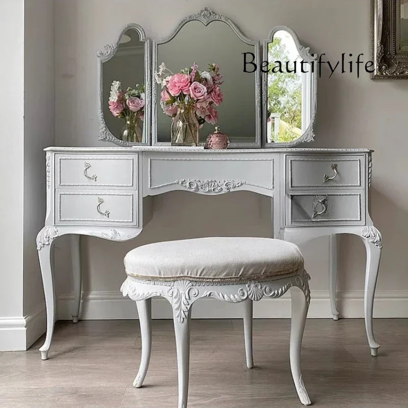 

Nordic Storage Vanity Table Drawers White Aesthetic Luxury Wood Modern Makeup Table Women Mesa De Maquillaje Dresser Furniture
