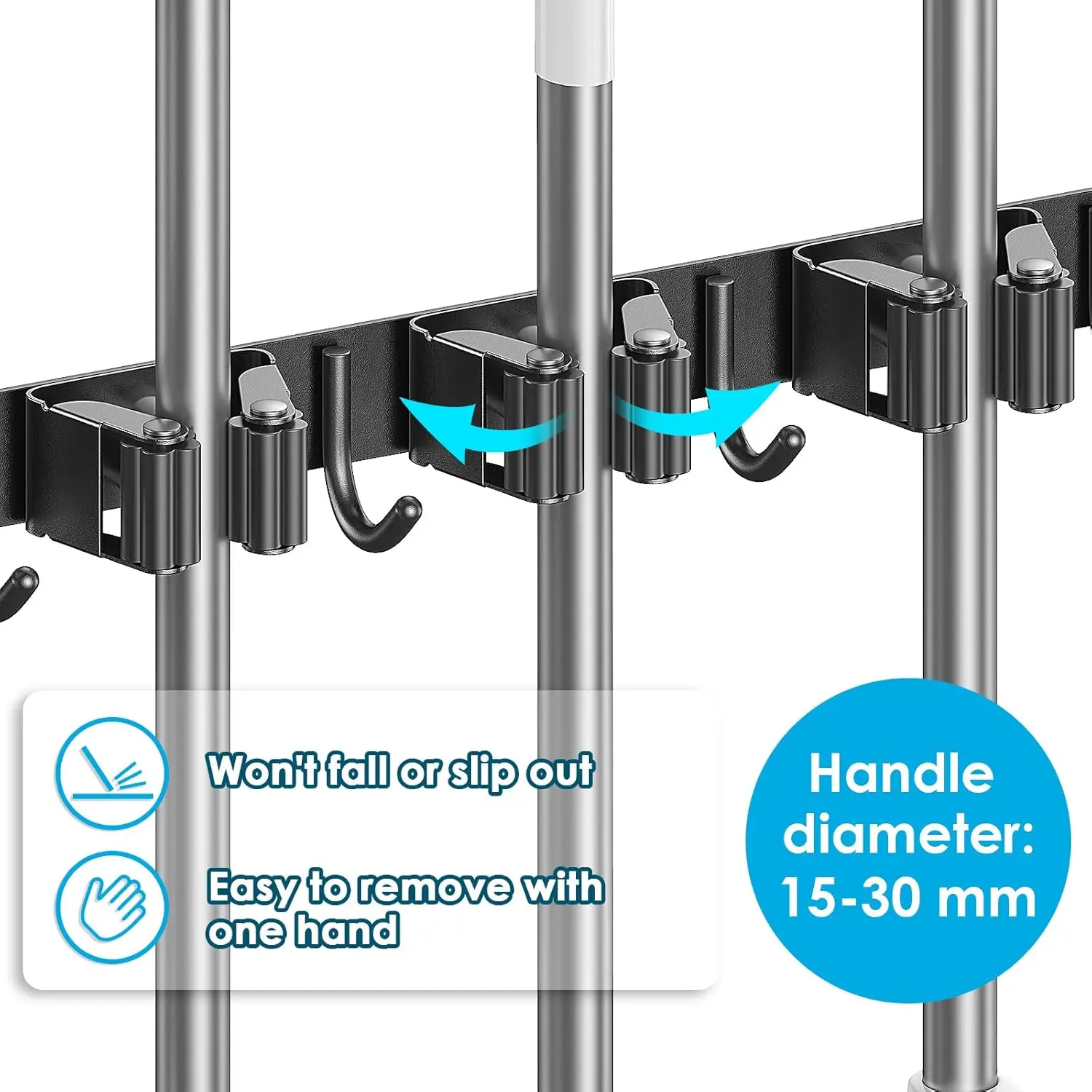 جدار جبل  حامل المكنسة  الفولاذ المقاوم للصدأ  5 رفوف مع 4 خطافات  منظم مكنسة الممسحة  واجب ثقيل  غرفة الغسيل  المرآب  شماعات تخزين