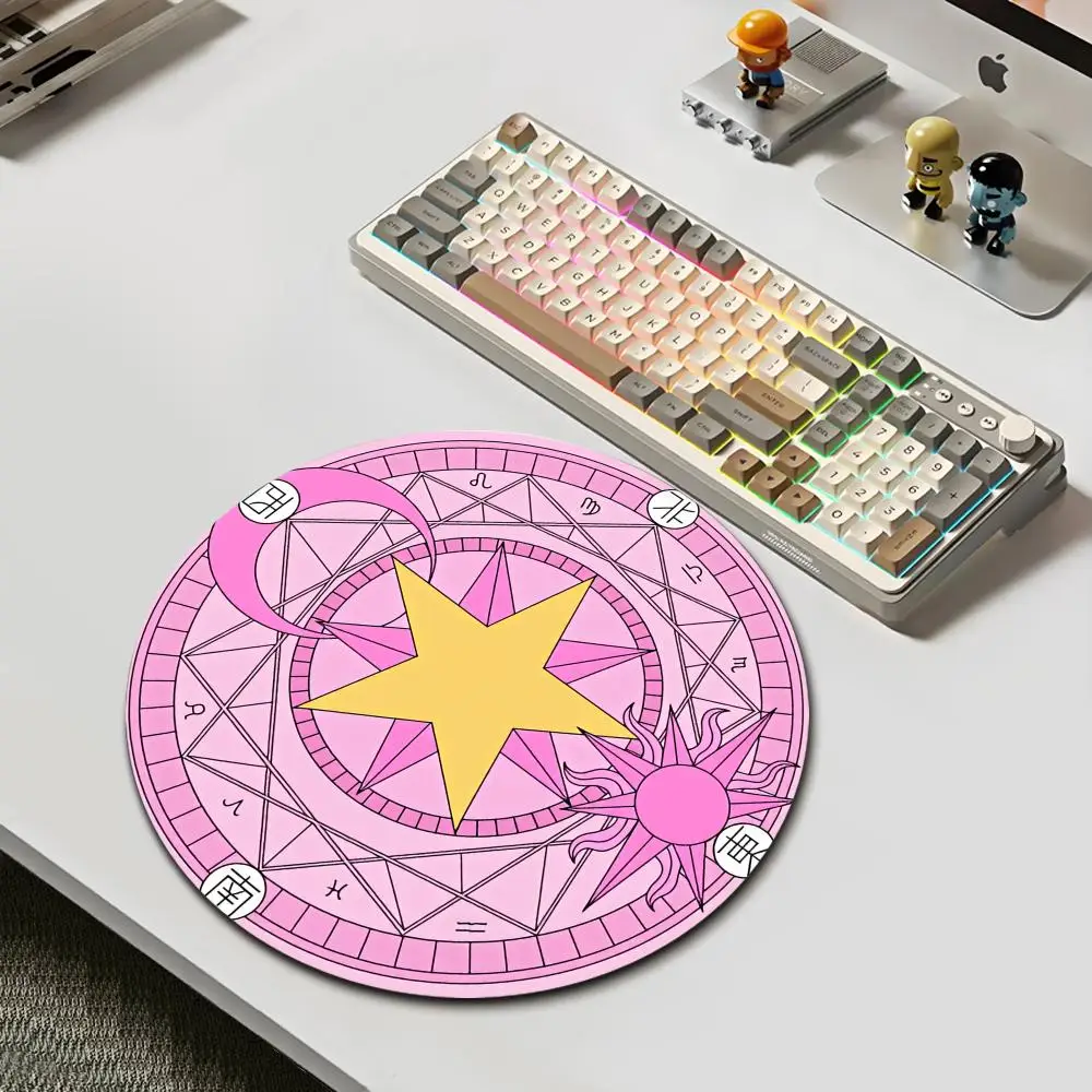 

HYBXAXC Sakura's Magic Round Mouse Pad Circle Keyboards Computer Accessories Kawaii Table Mat Pad