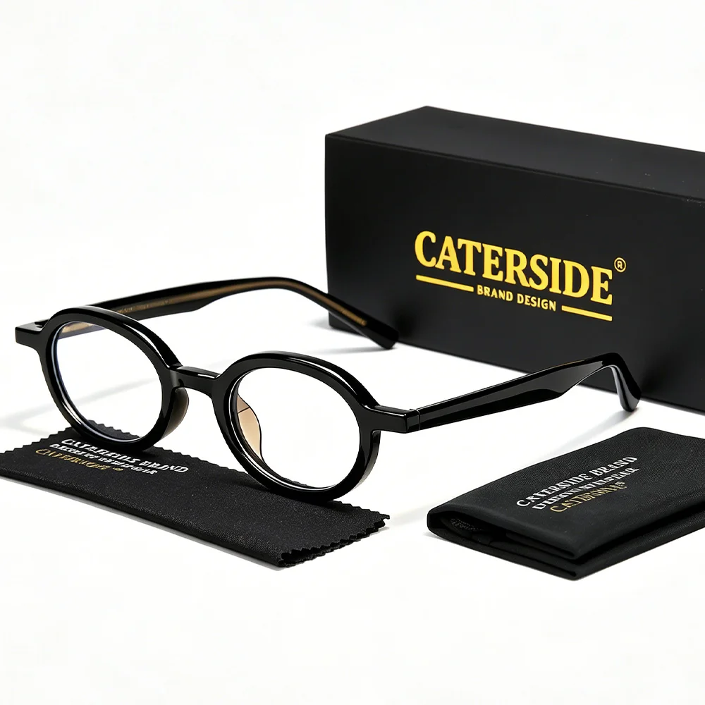 CATERSIDE Neue Retro Herren Ovaler Kleiner Rahmen Flache Gläser Tr-90 Brillengestell Acetat-Bügelenden Damen Anti-Blaulicht-Brille – Detail 4