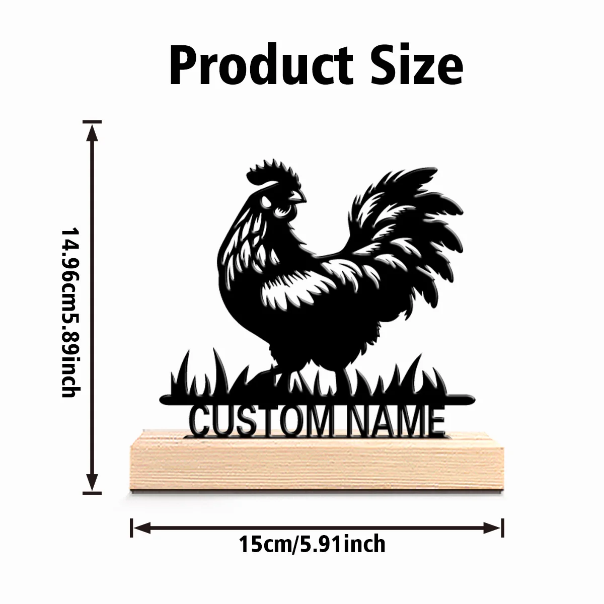 1 قطعة تماثيل معدنية رومانسية مخصصة للديك ديكور مطبخ ريفي مع قاعدة خشبية، مثالية للمزرعة، Cottagecore #2