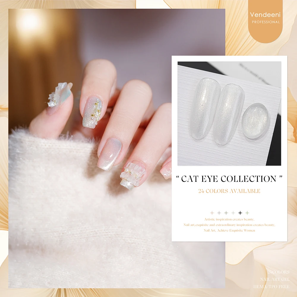 Vendeeni 24 Farben/Set Mondlicht Weiß Gel-Nagellack Magnetischer Katzenaugen-Gel-Lack Perlweiß Glitzer-Gel-Lack mit Display – Detail 4