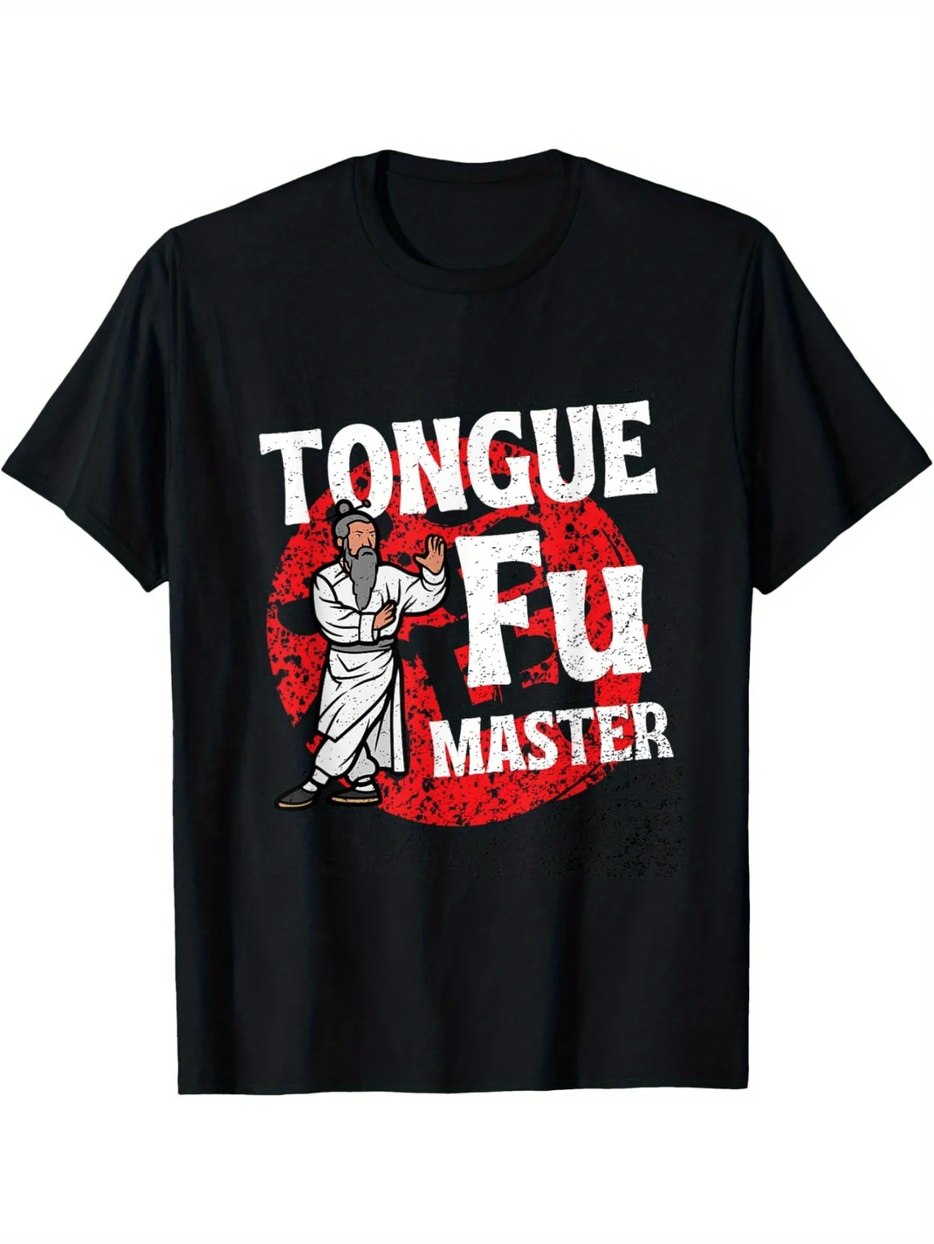 

Мужская футболка с рисунком «Мастер языка» — забавная дышащая хлопковая футболка с круглым вырезом для взрослых, повседневная, удобная, черная, с красным принтом