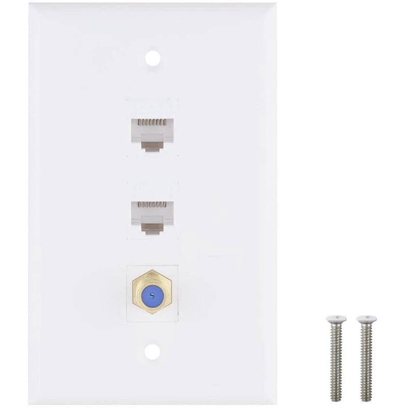 3X Ethernet Coax Wall Plate,2 Port Cat6 RJ45 Keystone And 1 Port F Type Connector Coax Keystone Female To Female