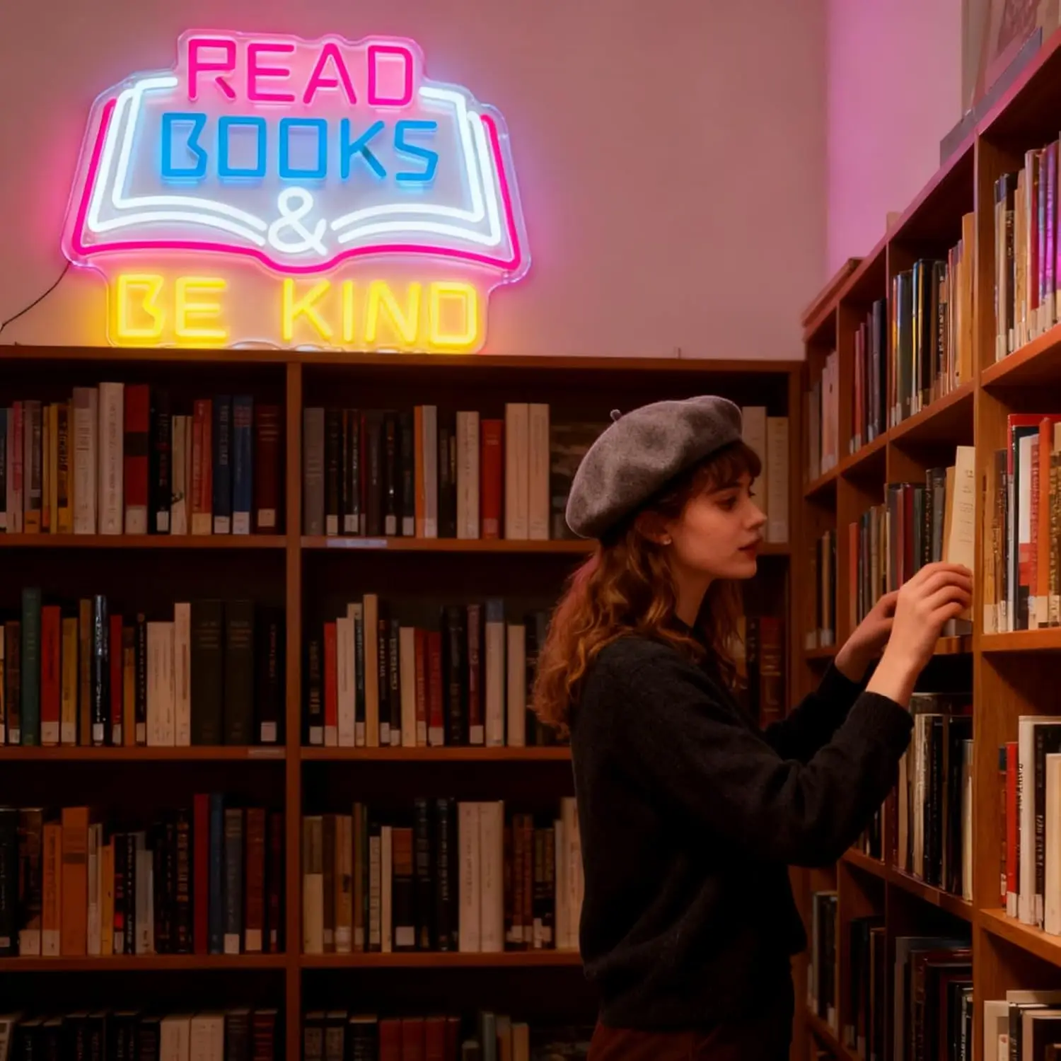 Read Books & Be Kind Neon Sign Book LED Neon Light for Bedroom Classroom Shop Library Bar Wall Decor USB Dimmable Christmas Gift