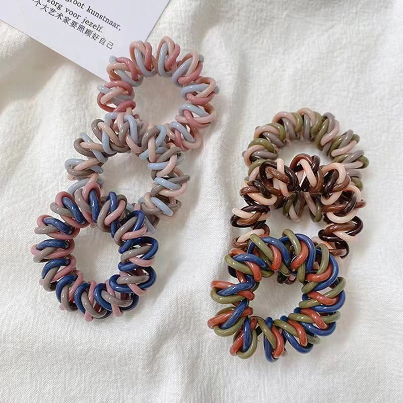 Fashion Simple Elastic Hair Bands Casual Girl Spiral Hair Ties Colorful Rubber Telephone Cord Scrunchies Hair Accessories