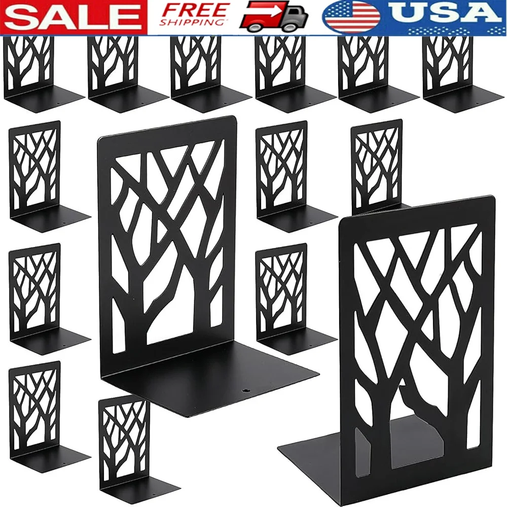 

16 Pack Metal Bookends with Non-Slip Pads Heavy Duty Book Holders Shelves Home Office Decor Premium Steel Storage Solutions