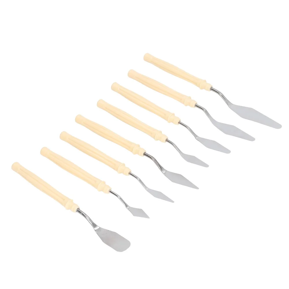 8pcs Ergonomic Handle Palette tool Set Pointed Blade Plastic Handle Painting tool Set Stainless Steel Spatula For Artists